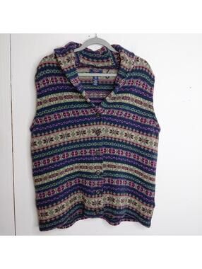 Chaps Vest Womens 2X Dark Colors Sweater Heavy Cotton Grandma Grunge Eclectic